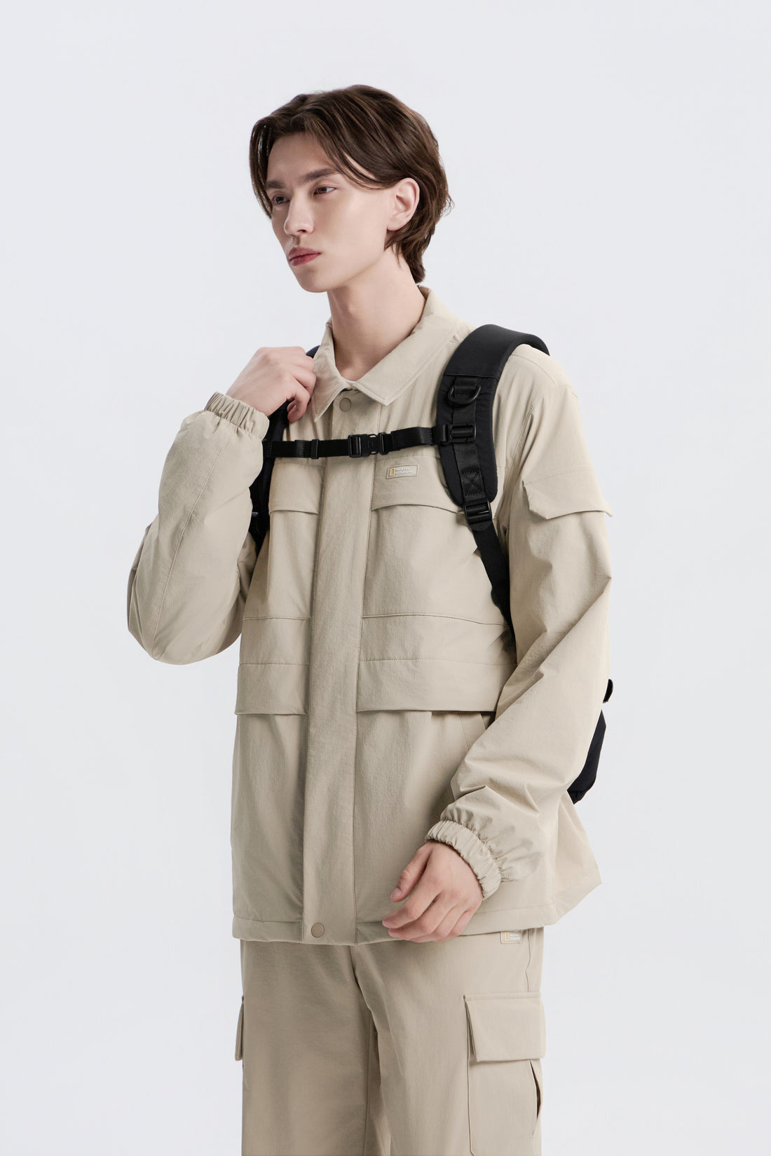 UNISEX ARCHELON WOVEN COLLAR NECK JACKET-MOURNING BEIGE