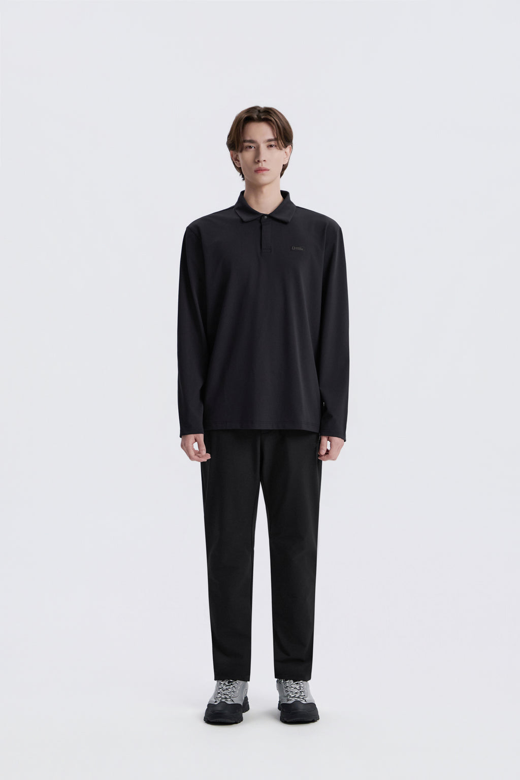 Men'S Caph Functional Long Sleeved Poloshirt- Black