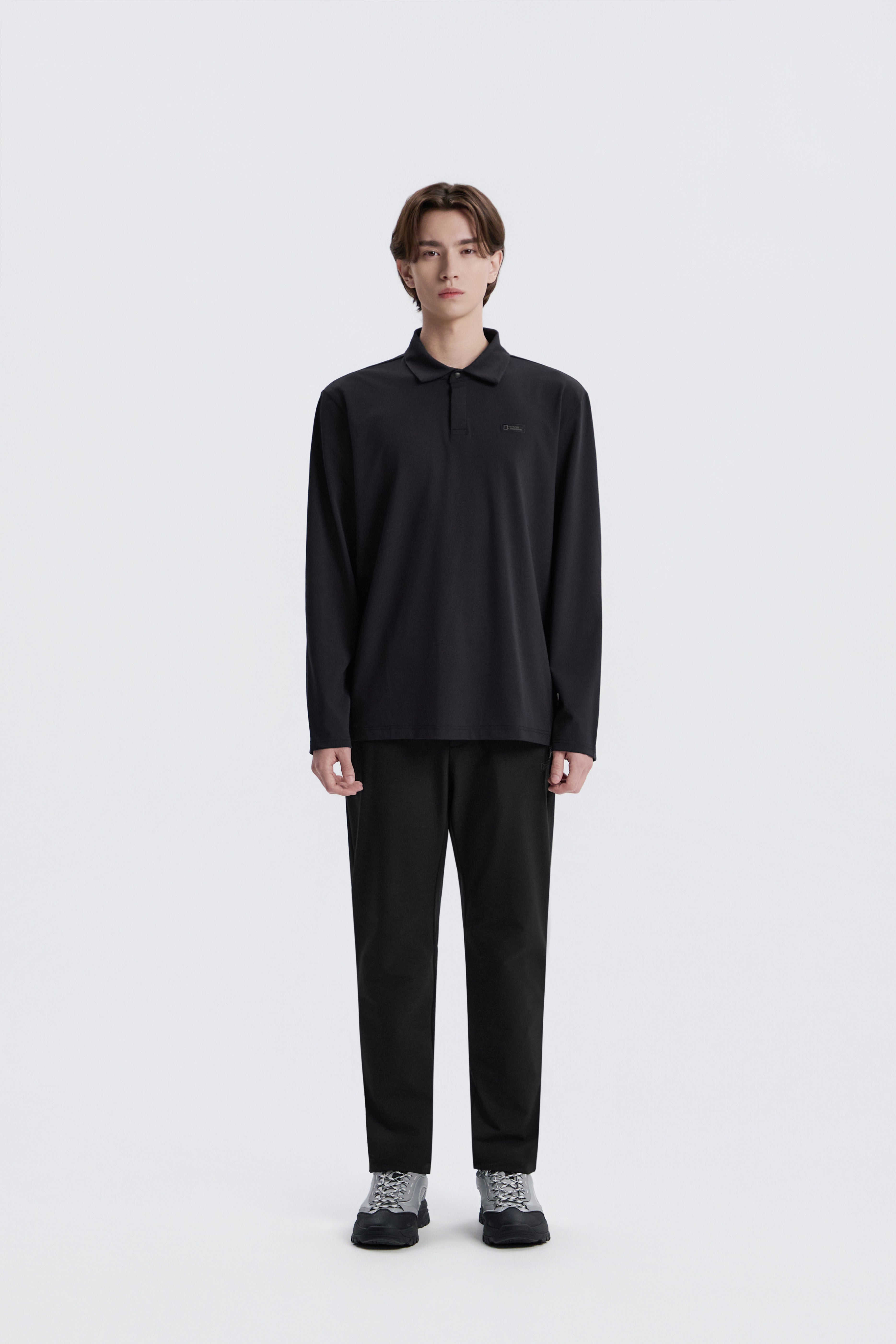 Men'S Caph Functional Long Sleeved Poloshirt- Black