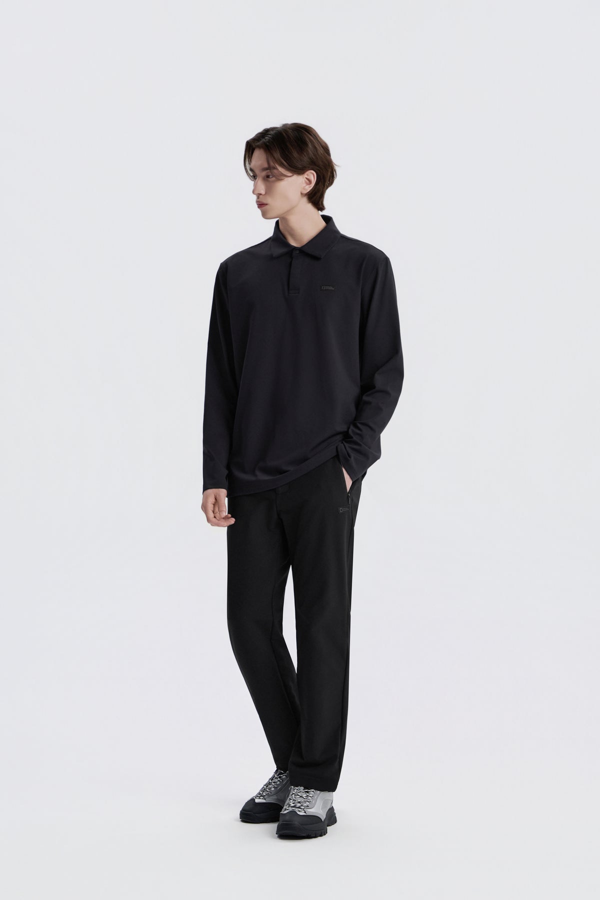Men'S Caph Functional Long Sleeved Poloshirt- Black