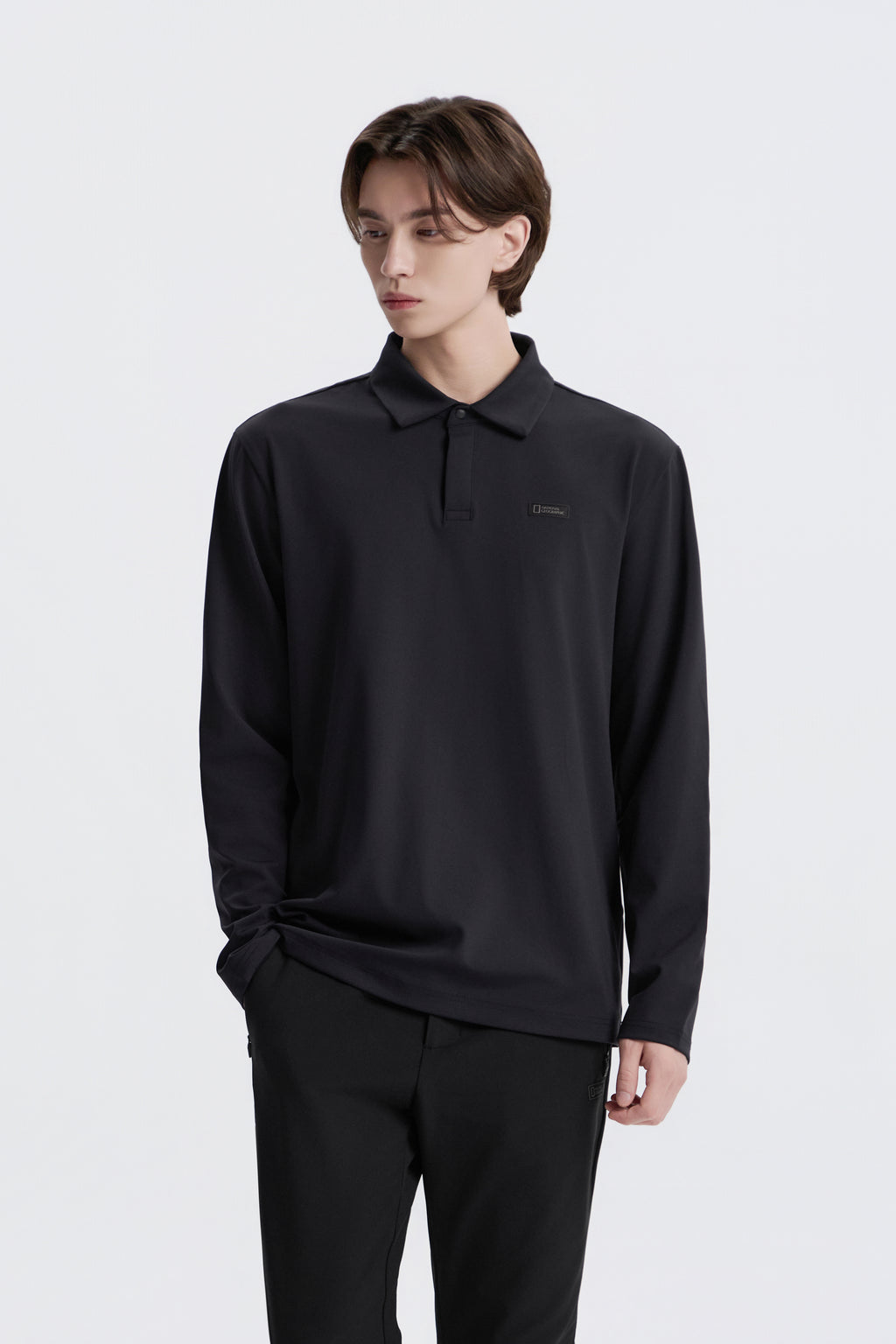 Men'S Caph Functional Long Sleeved Poloshirt- Black