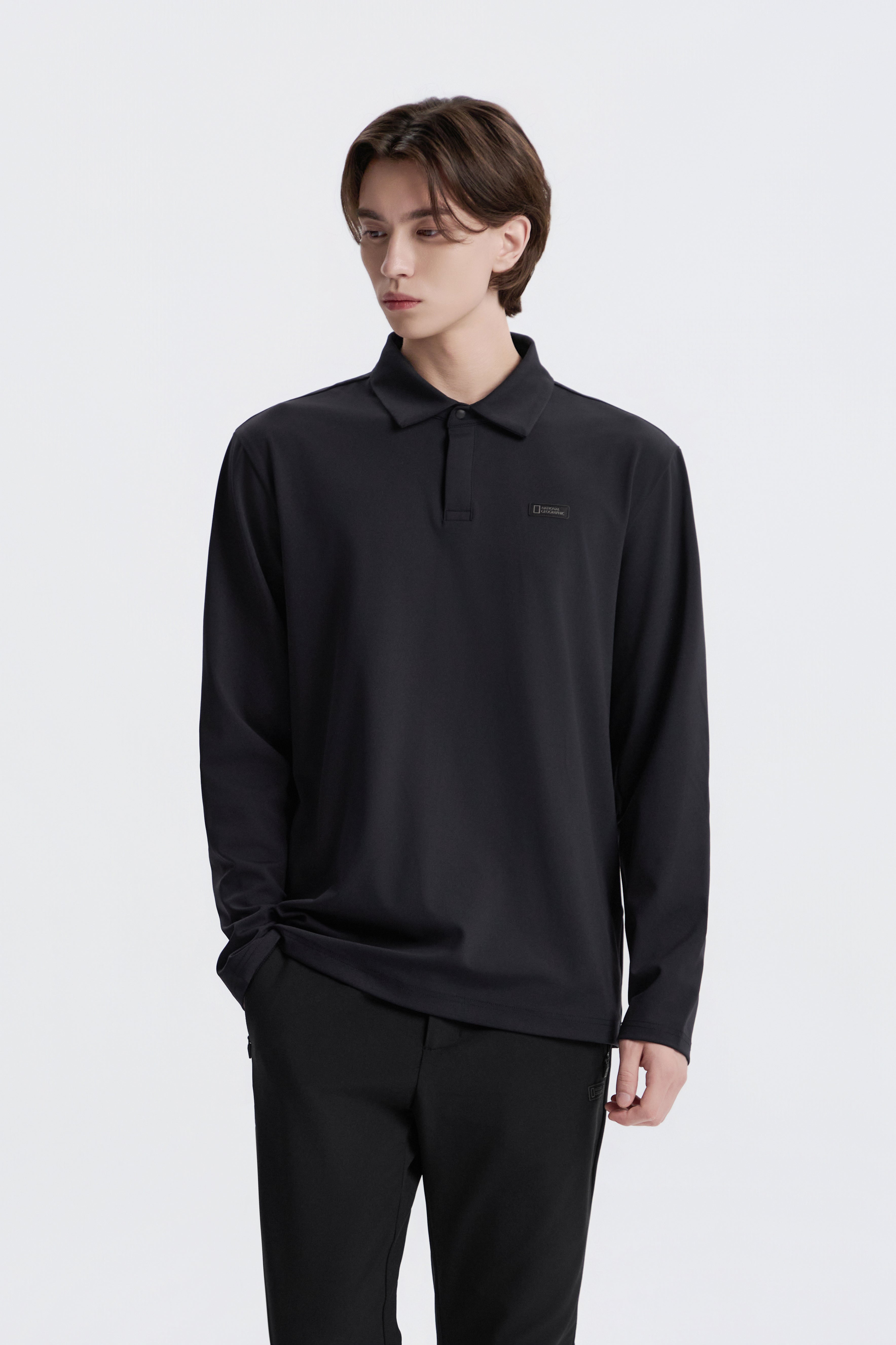 Men'S Caph Functional Long Sleeved Poloshirt- Black