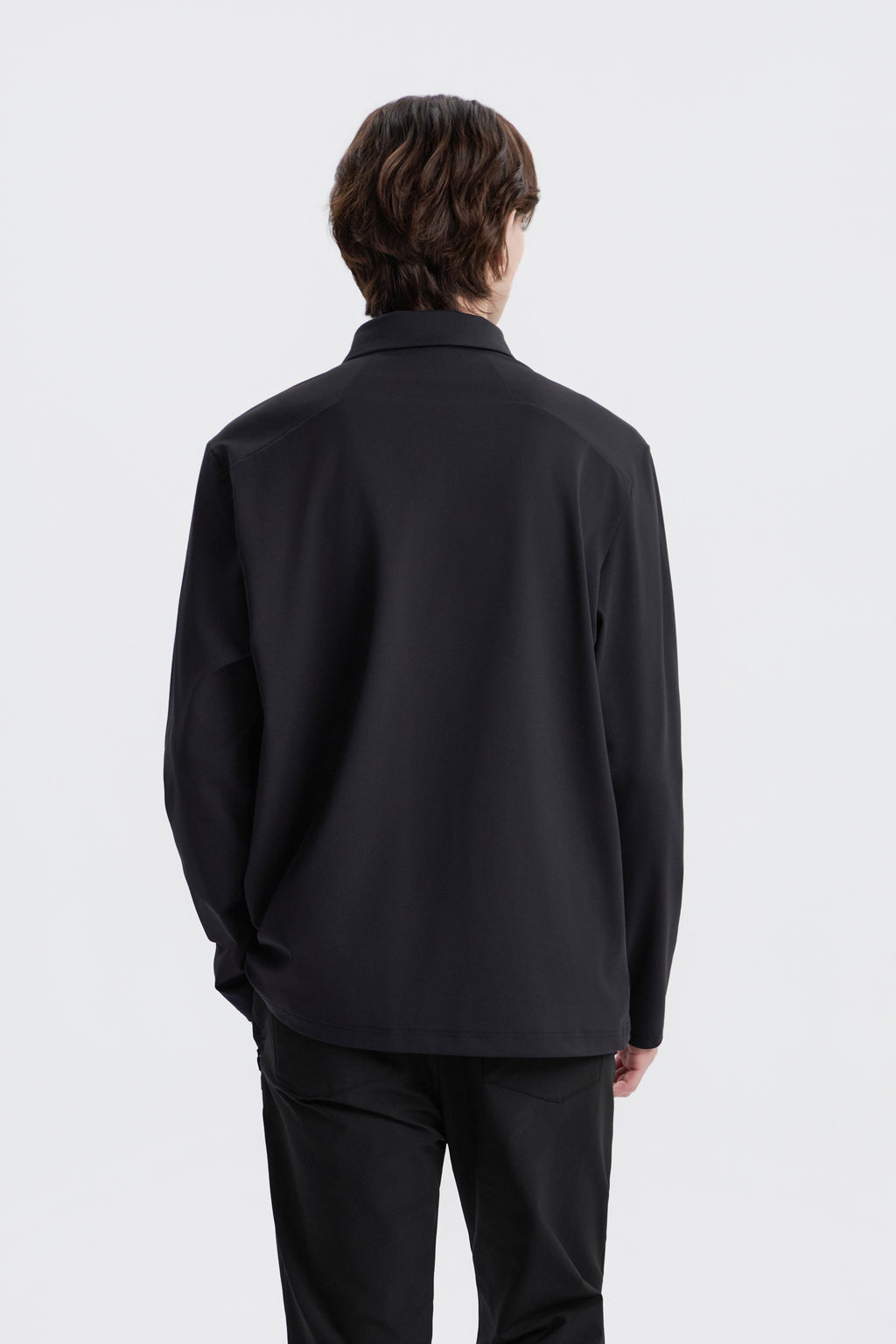 Men'S Caph Functional Long Sleeved Poloshirt- Black