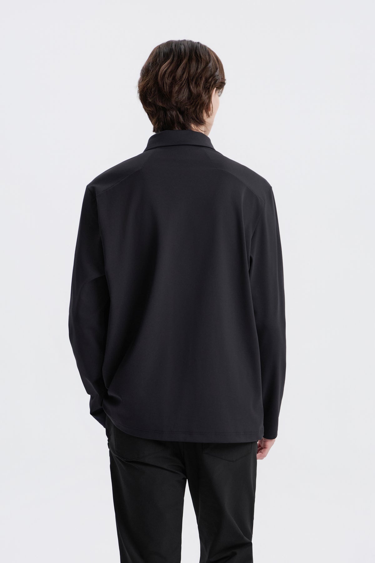 Men'S Caph Functional Long Sleeved Poloshirt- Black