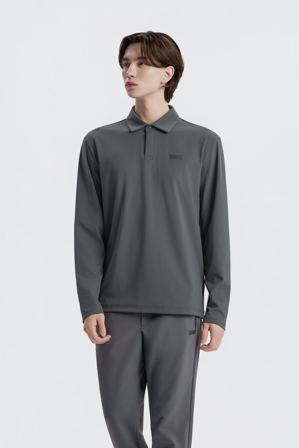 Men'S Caph Functional Long Sleeved Poloshirt- Iron Grey