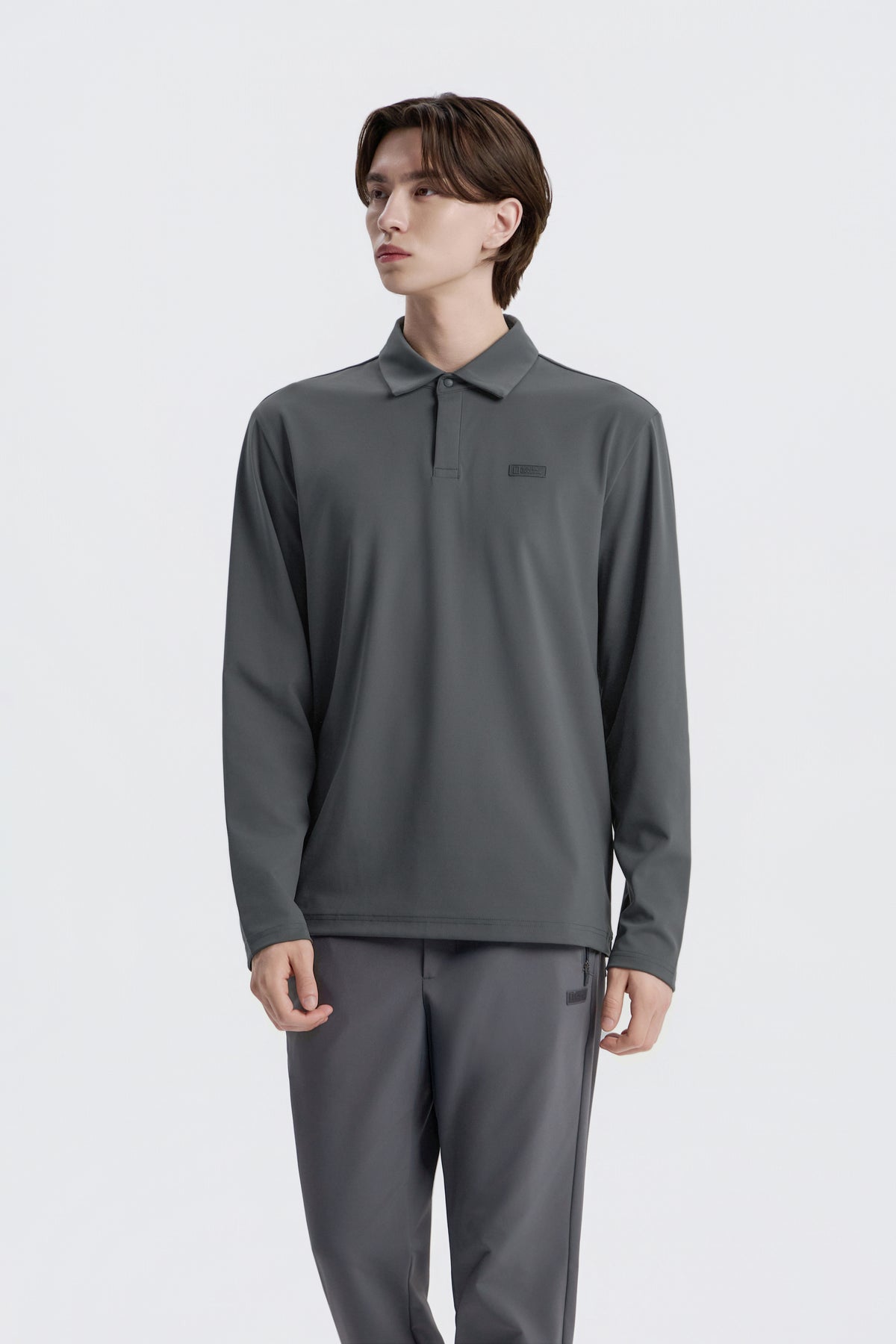 Men'S Caph Functional Long Sleeved Poloshirt- Iron Grey