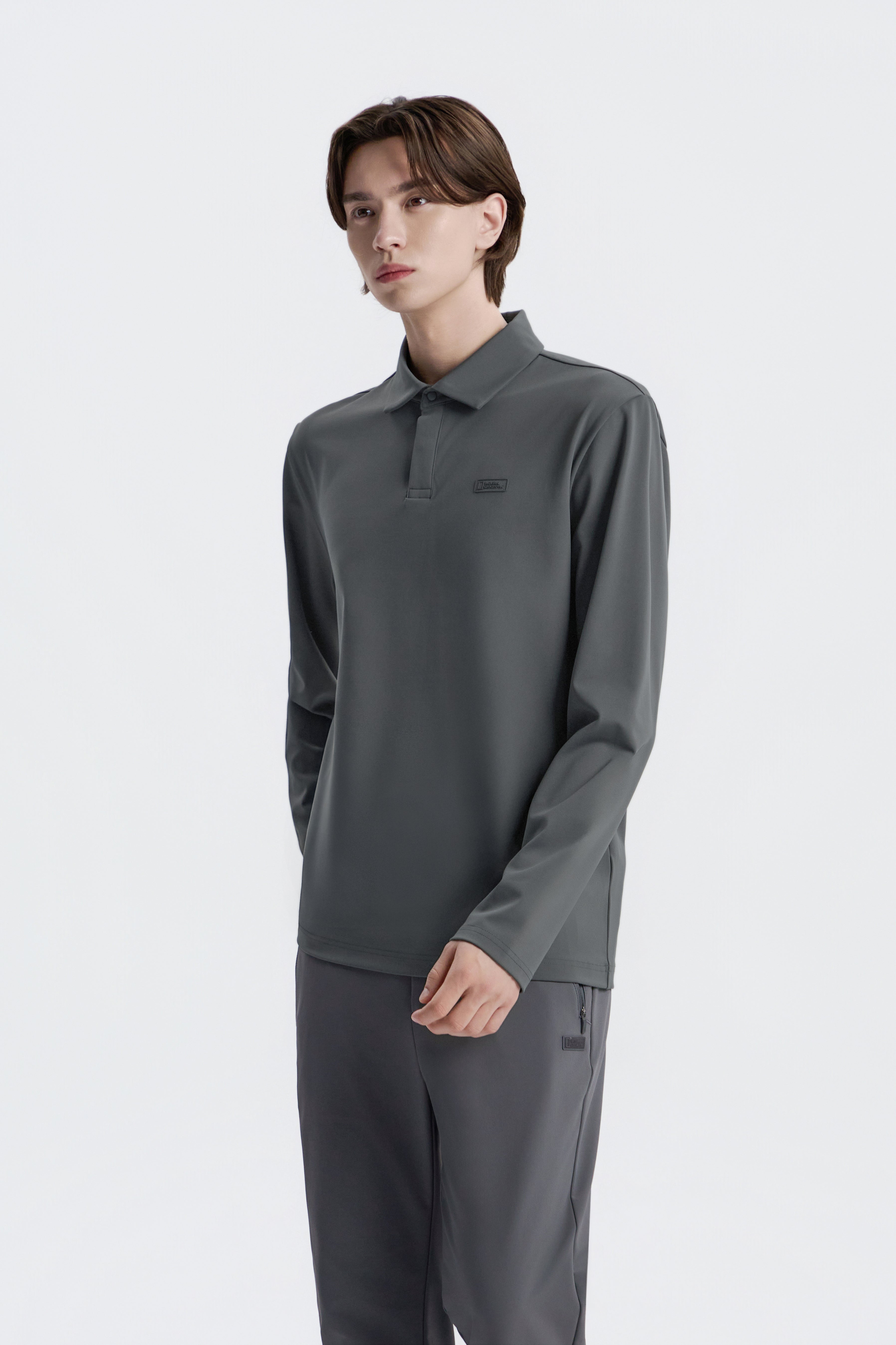 Men'S Caph Functional Long Sleeved Poloshirt- Iron Grey