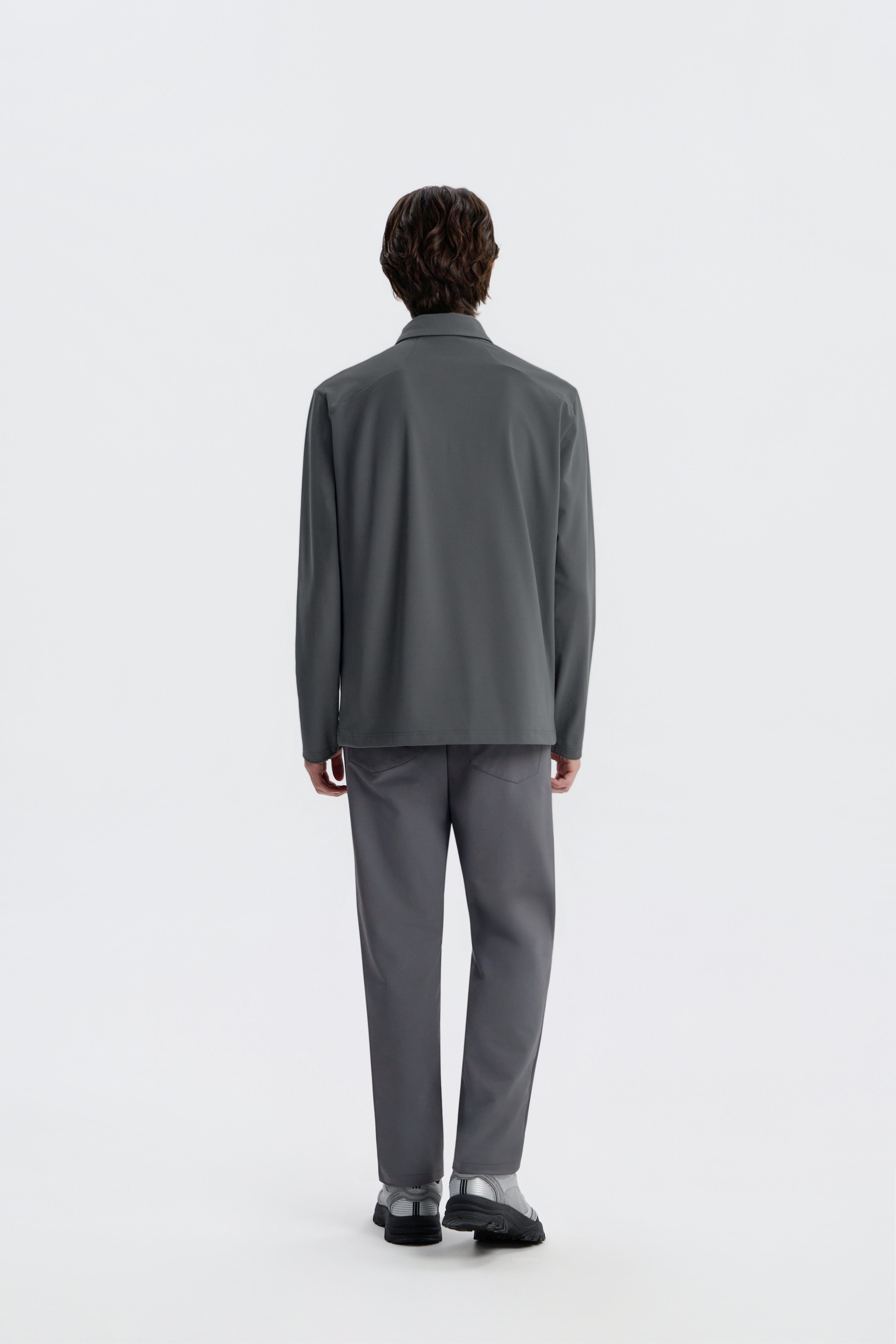 Men'S Caph Functional Long Sleeved Poloshirt- Iron Grey