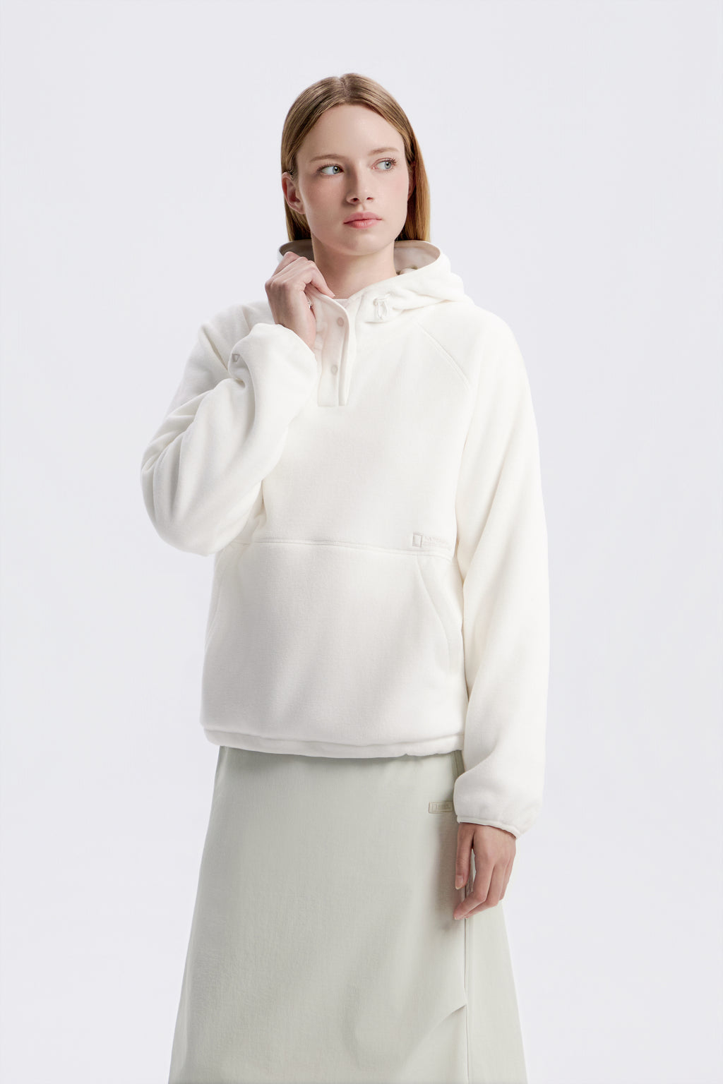 Women'S [Polartec] Naos Fleece Half Zip Up Hoodie- O/White