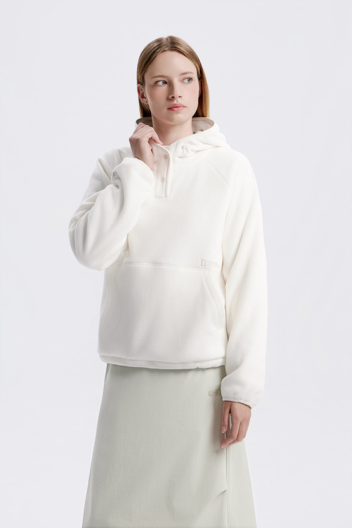 Women'S [Polartec] Naos Fleece Half Zip Up Hoodie- O/White