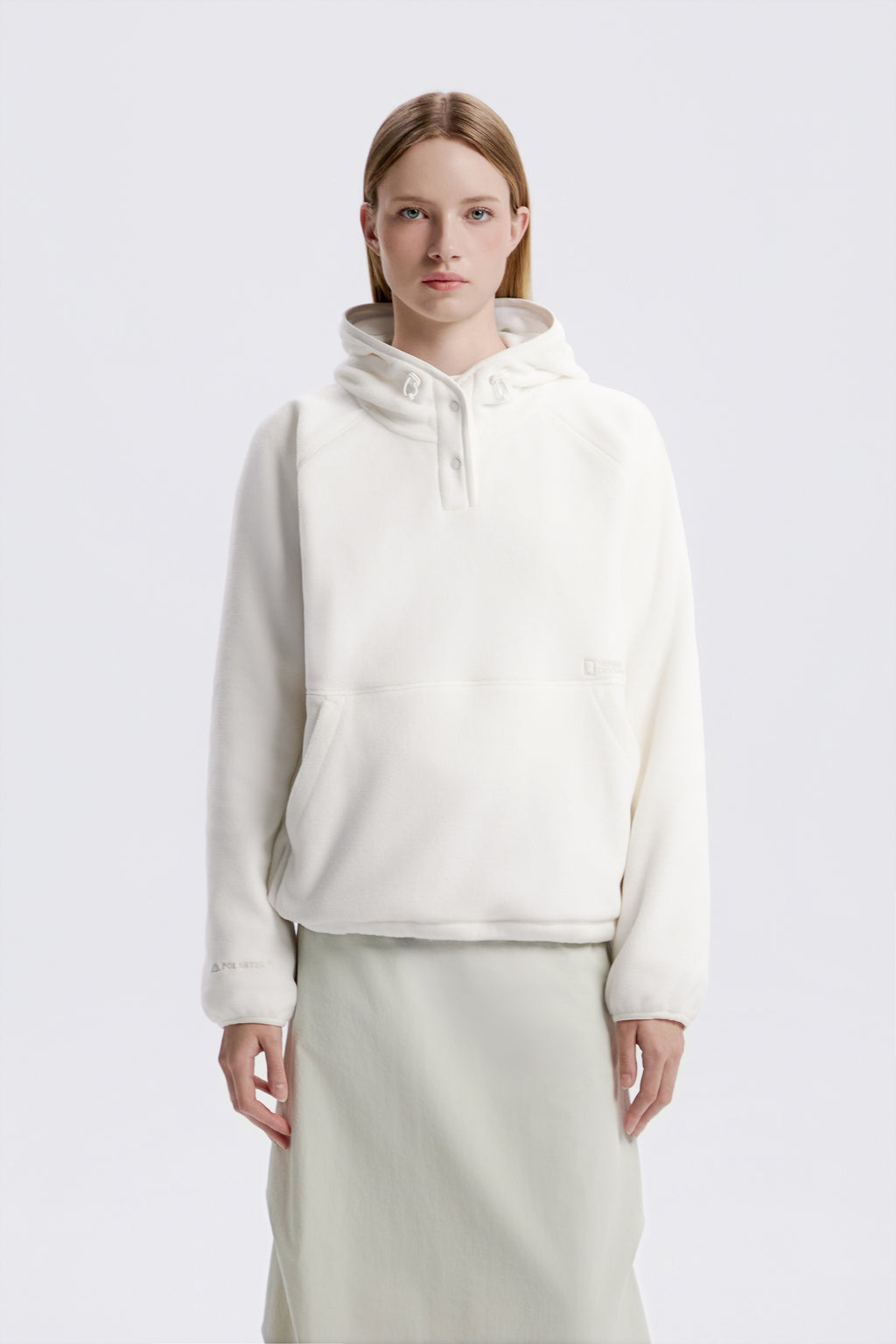 Women'S [Polartec] Naos Fleece Half Zip Up Hoodie- O/White