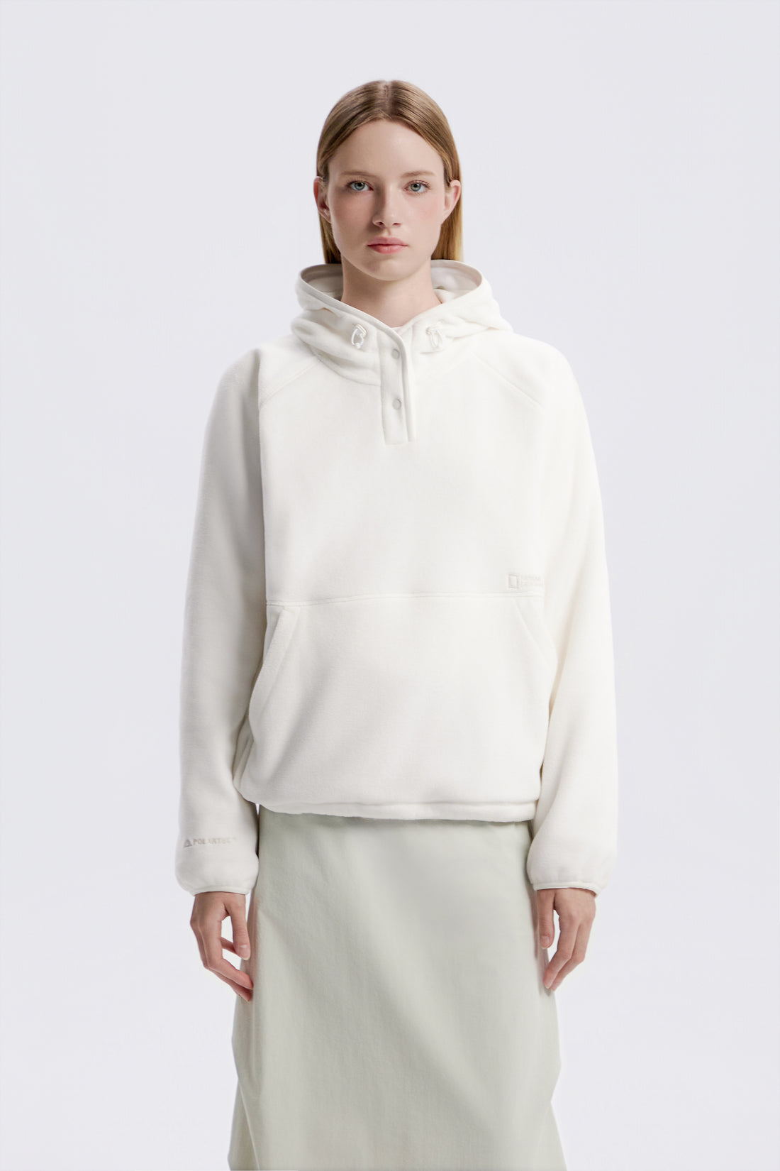 WOMEN'S [POLARTEC] NAOS FLEECE HALF ZIP UP HOODIE- O/WHITE