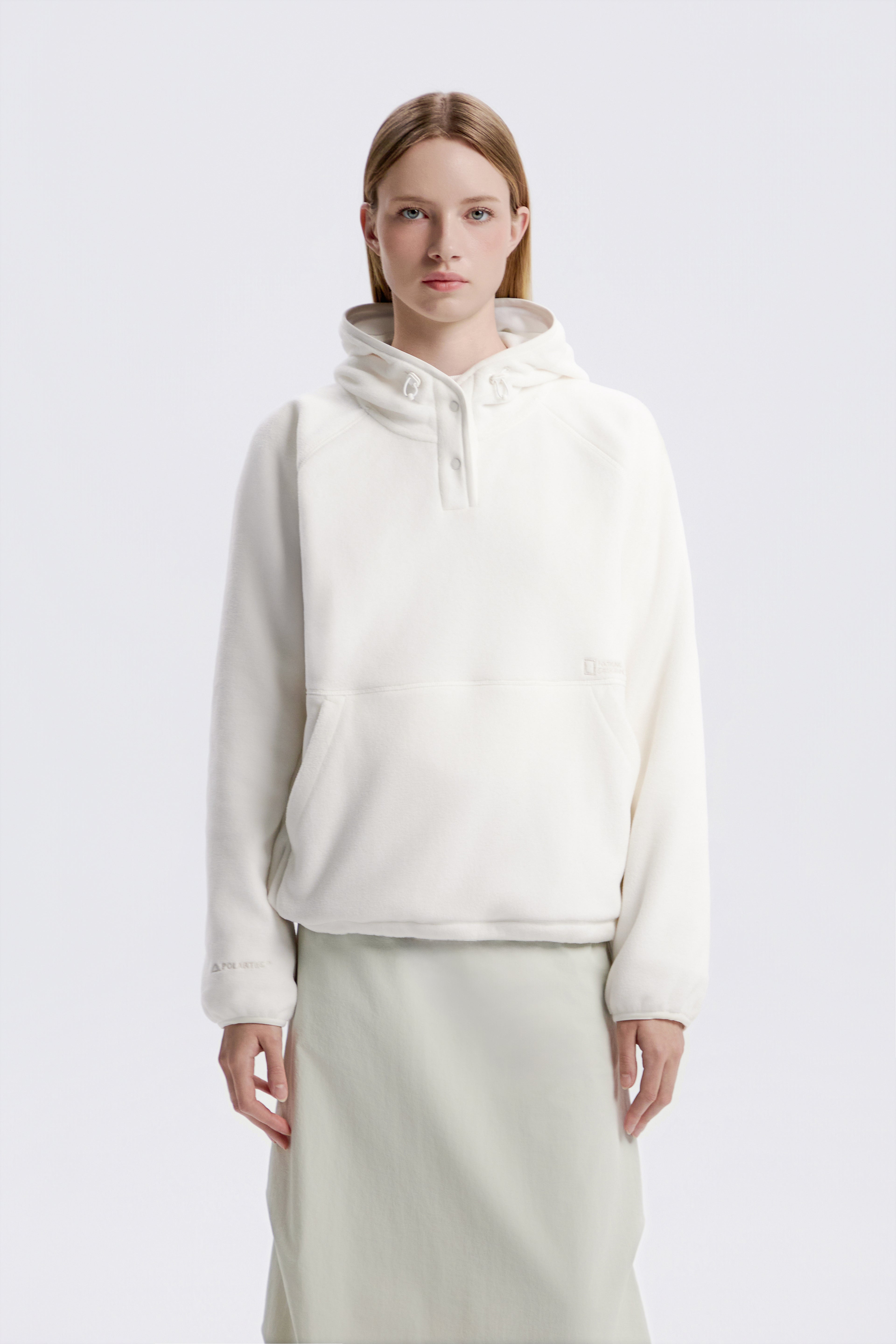 Women'S [Polartec] Naos Fleece Half Zip Up Hoodie- O/White