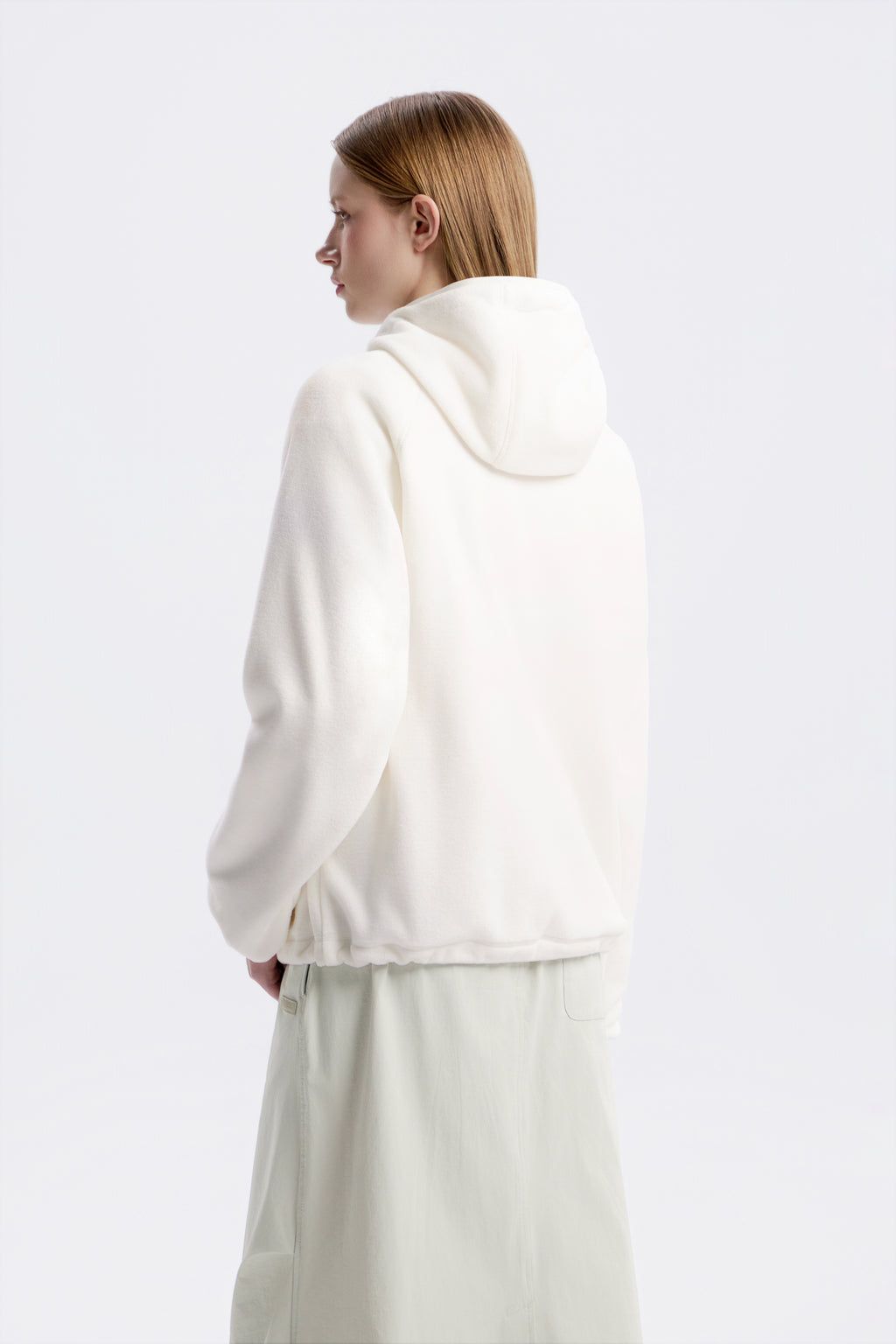 Women'S [Polartec] Naos Fleece Half Zip Up Hoodie- O/White