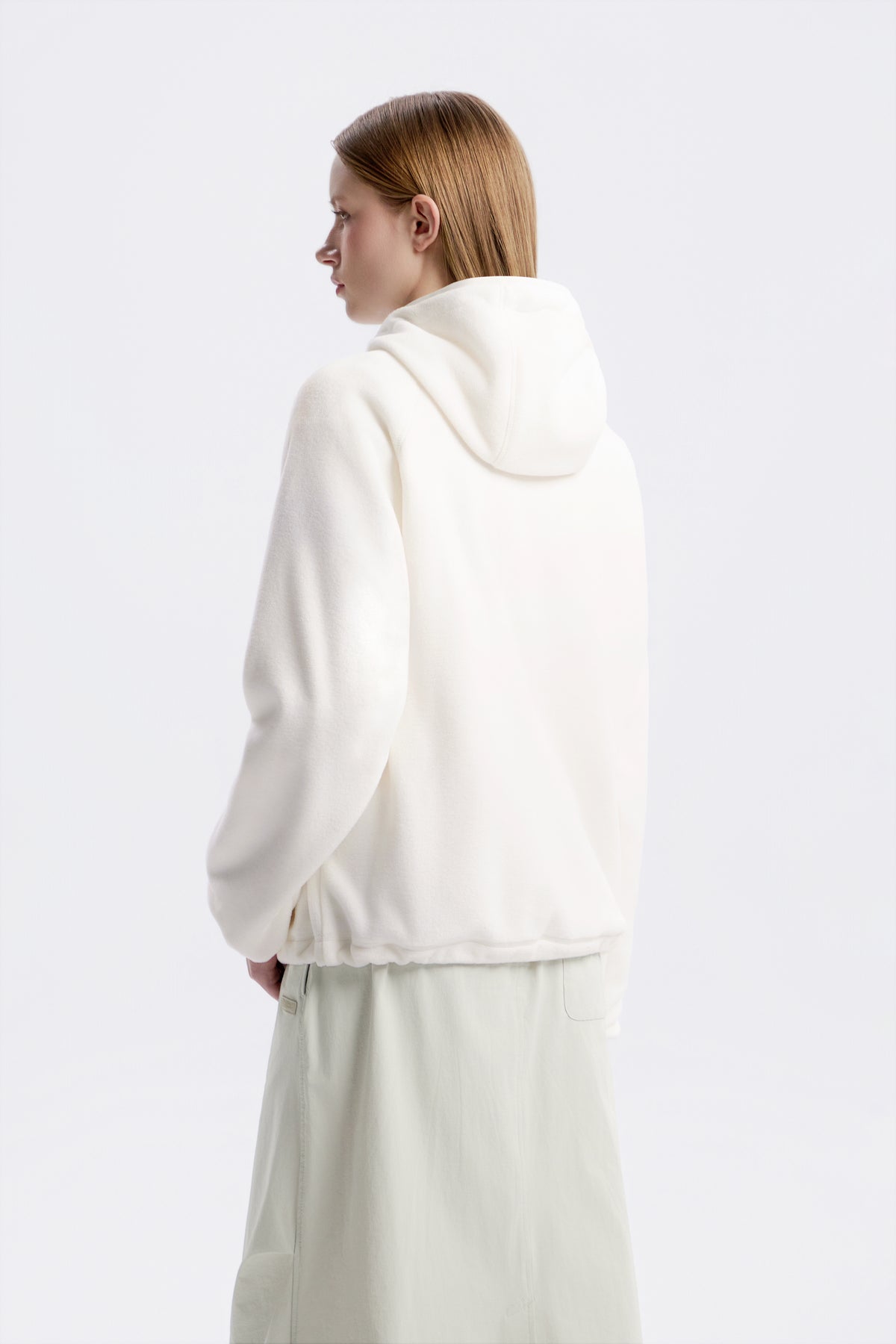 Women'S [Polartec] Naos Fleece Half Zip Up Hoodie- O/White