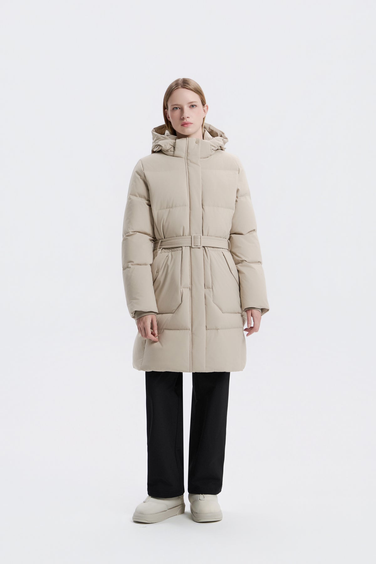 Women's Mid-Length Detachable Hood Goose Down Jacket