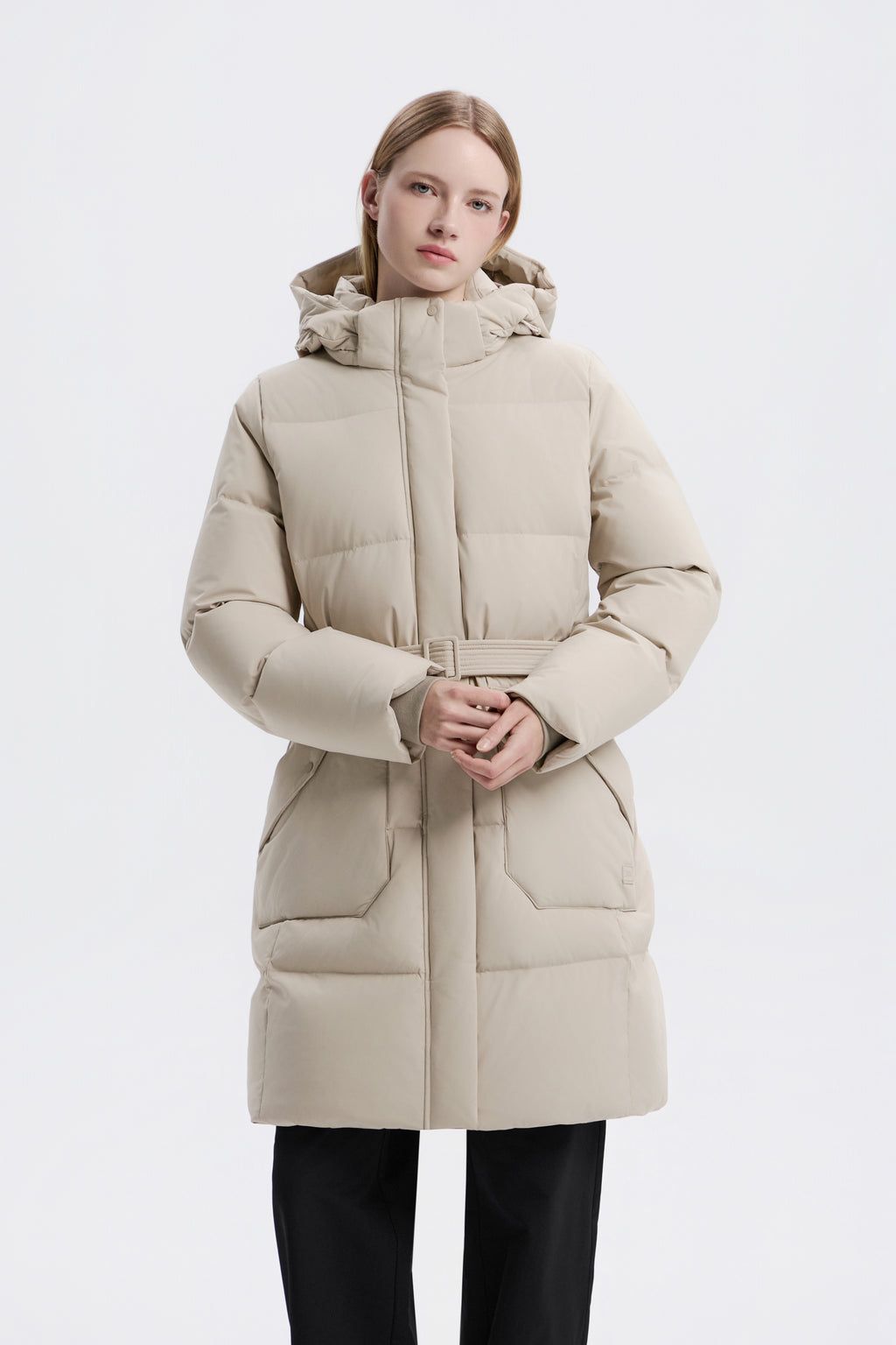 Women's Mid-Length Detachable Hood Goose Down Jacket