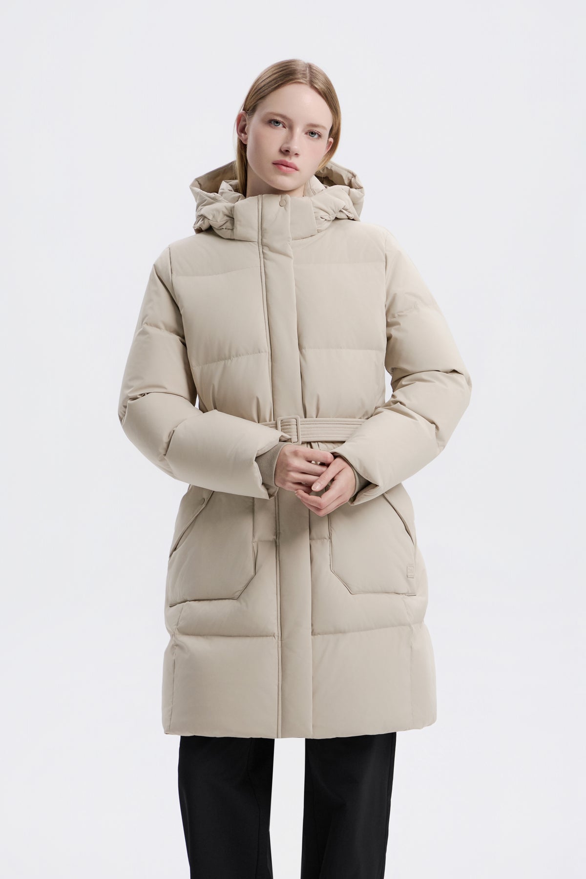 Women's Mid-Length Detachable Hood Goose Down Jacket