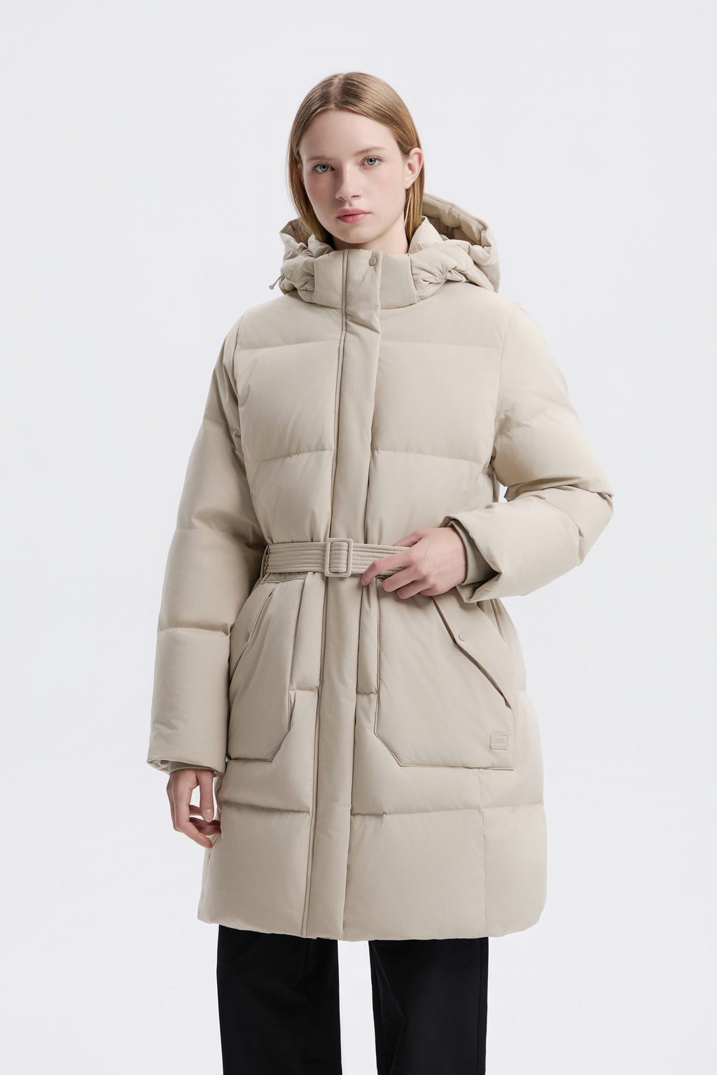 Women's Mid-Length Detachable Hood Goose Down Jacket