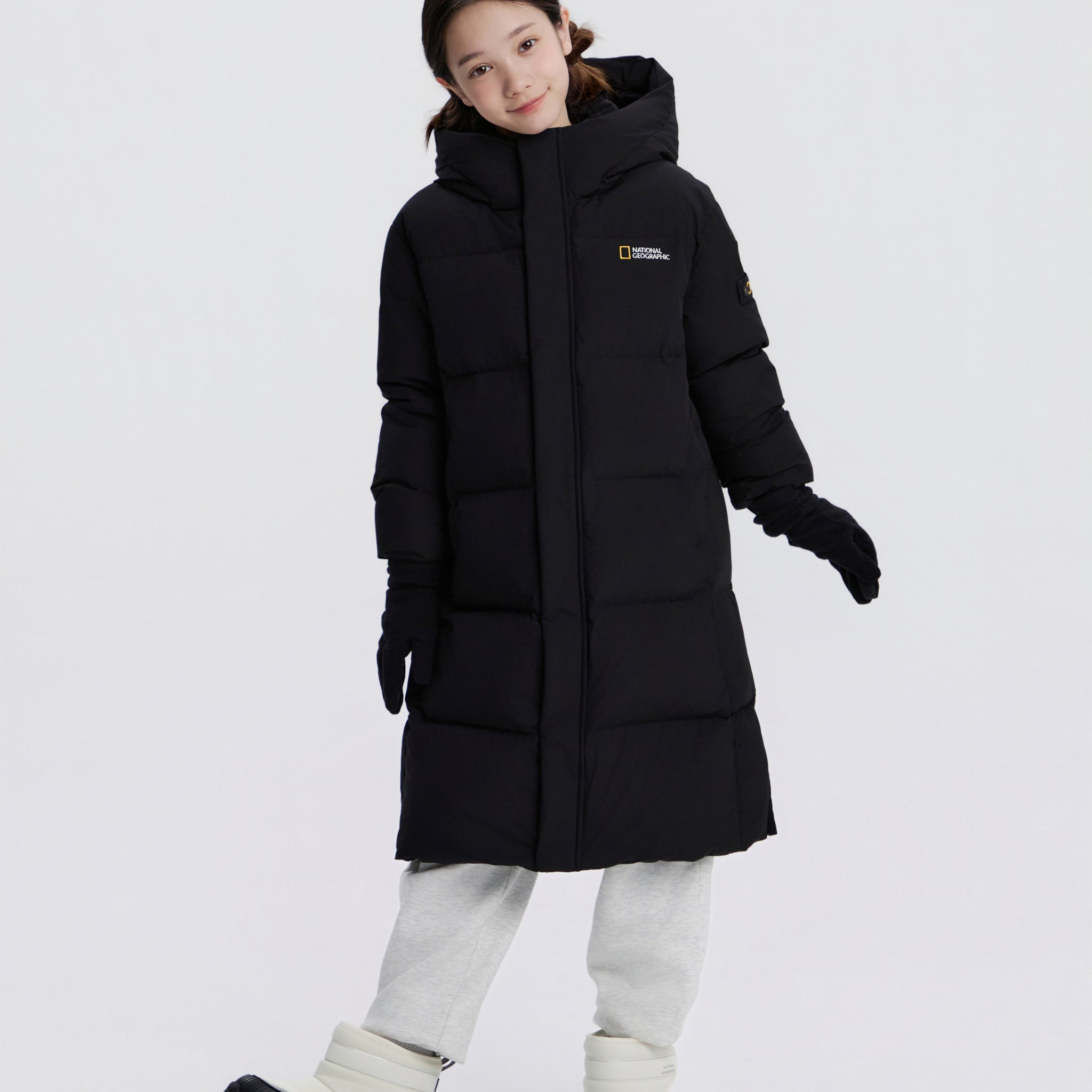 KIDS CAIMAN LONG GOOSE DOWN JACKET- CARBON BLACK