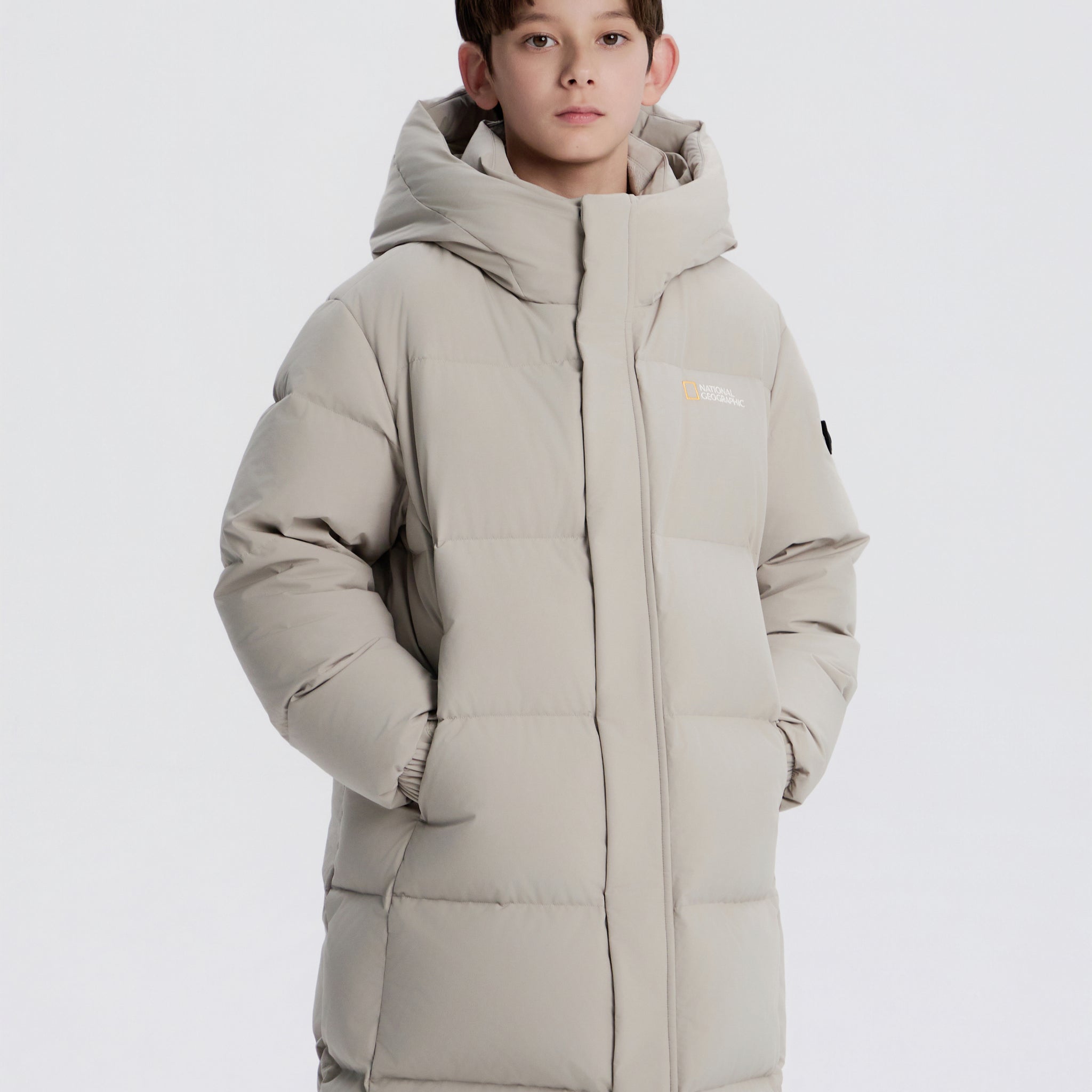 KIDS CAIMAN LONG GOOSE DOWN JACKET- BEIGE