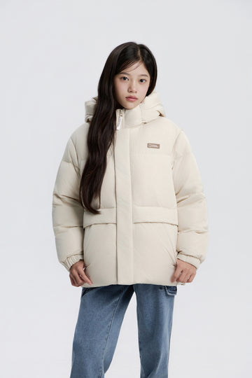 KIDS CAIMAN SHORT DUCK DOWN PUFFER JACKET- CREAM