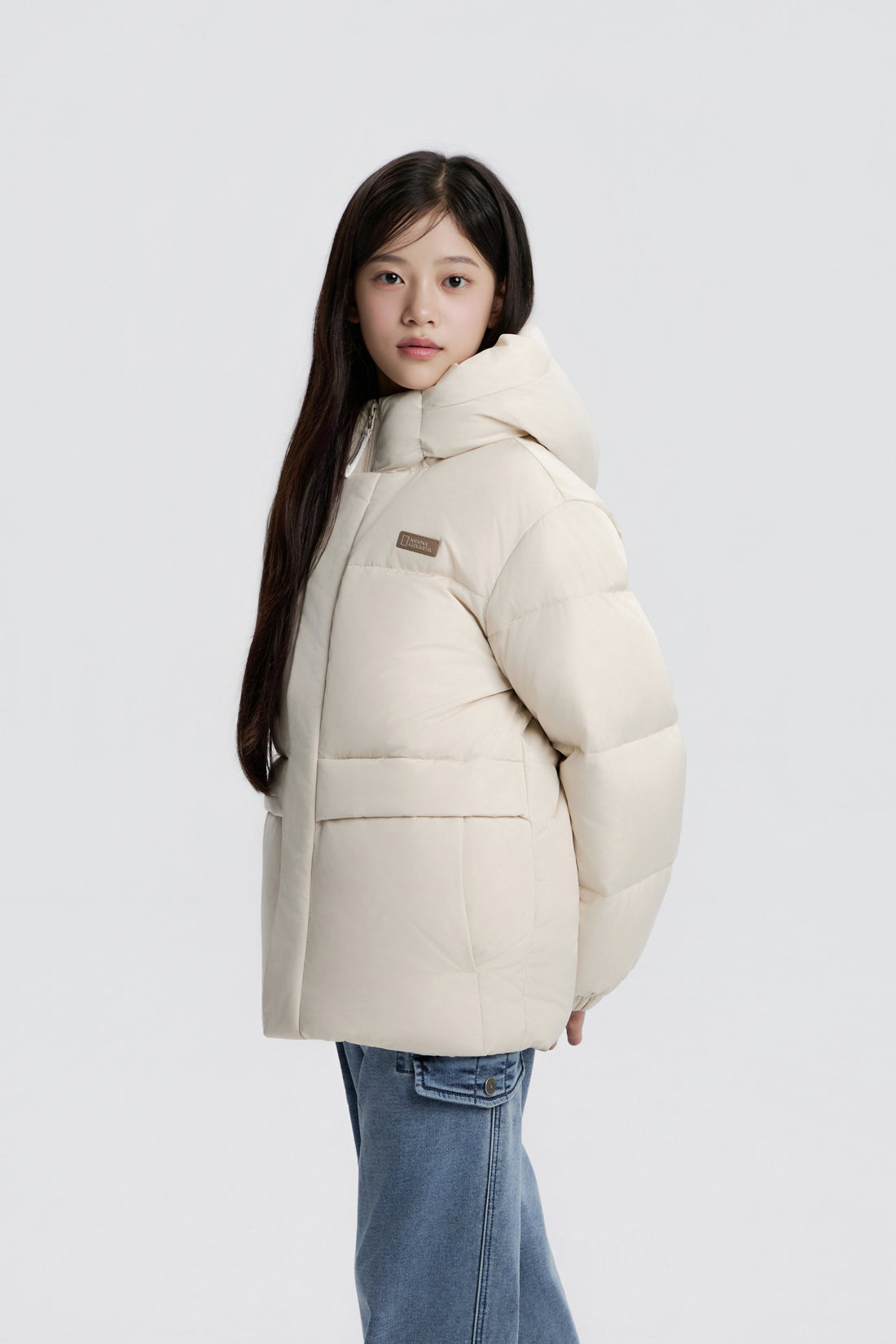 KIDS CAIMAN SHORT DUCK DOWN PUFFER JACKET- CREAM