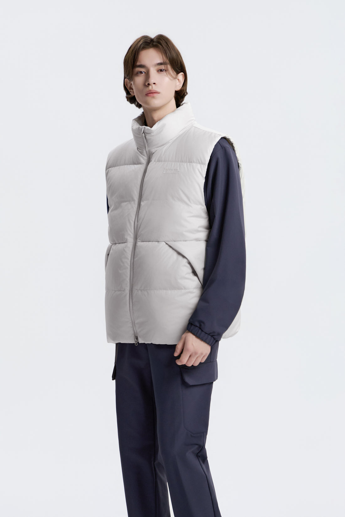 UNISEX EIRA HIGH-NECK PUFFER GOOSE DOWN VEST- L/GREY