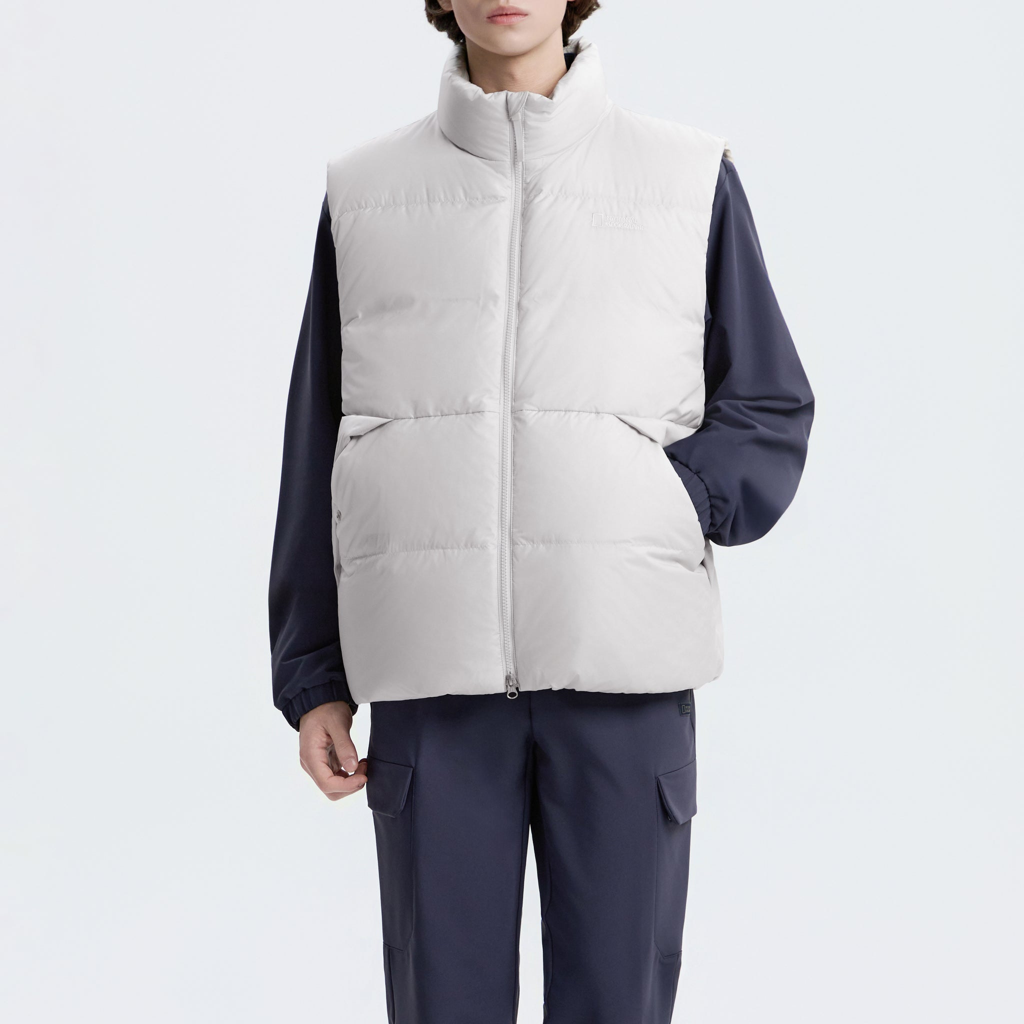 UNISEX EIRA HIGH-NECK PUFFER GOOSE DOWN VEST- L/GREY