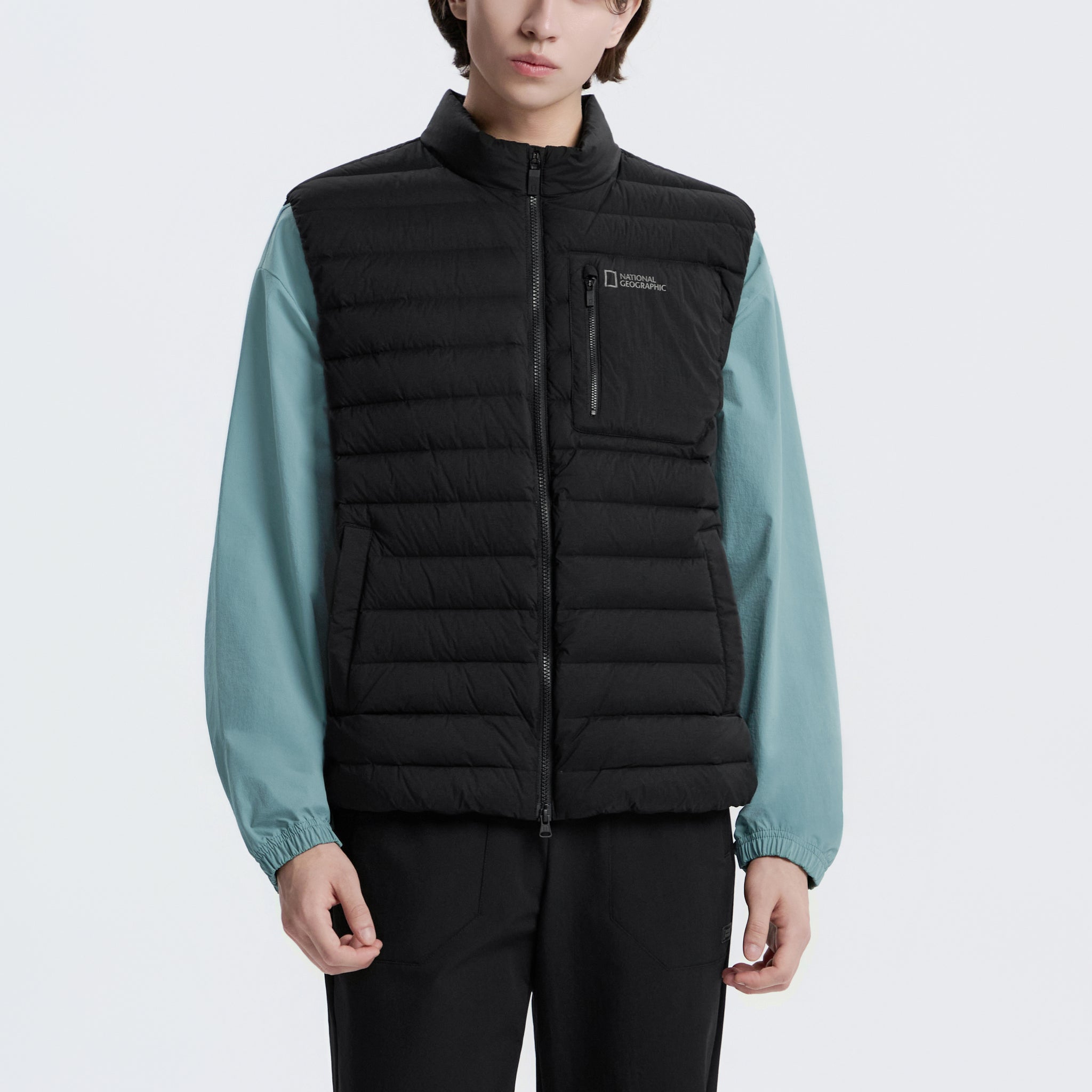 UNISEX ATIK HIGH-NECK TUBE GOOSE DOWN VEST- BLACK