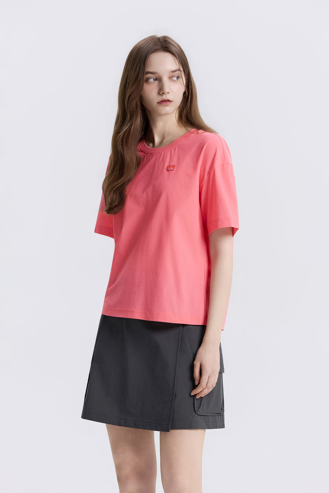 Women's Frozen Air Semi-Cropped Short Sleeve Semi-Overfit T-Shirt - Coral Pink