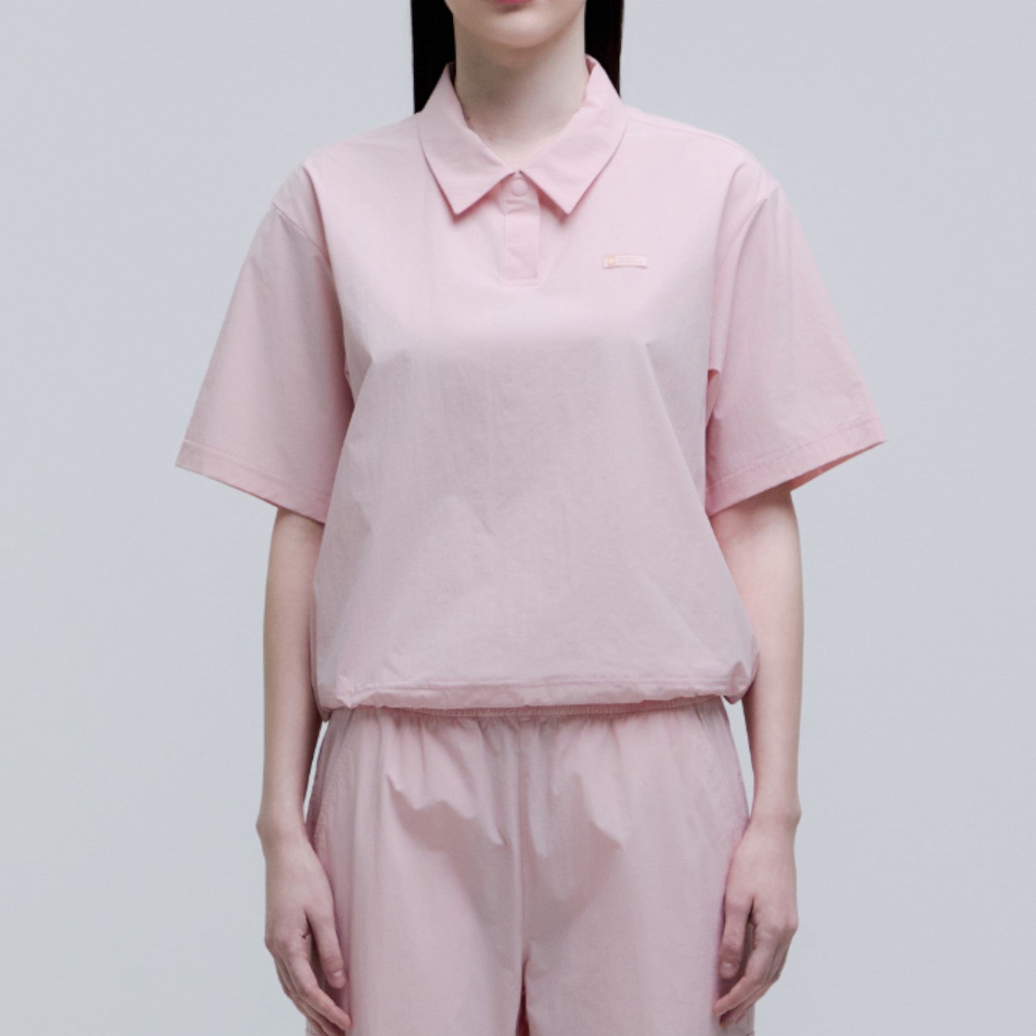 WOMEN'S ADELIE LIGHT WOVEN STRETCH COLLAR T-SHIRT- L/PINK