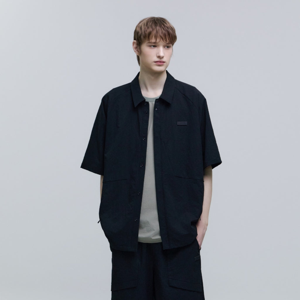 Men'S Micro Airdot Semi-Over Fit Shacket- Black