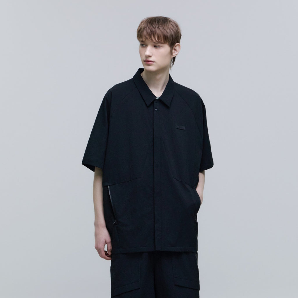 Men'S Micro Airdot Semi-Over Fit Shacket- Black