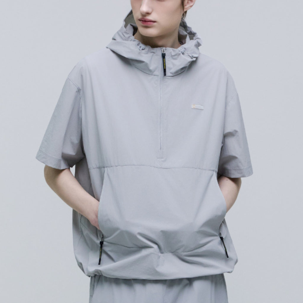 Unisex Adelie Light Woven Stretch Short Sleeves Anorak- Silver Grey