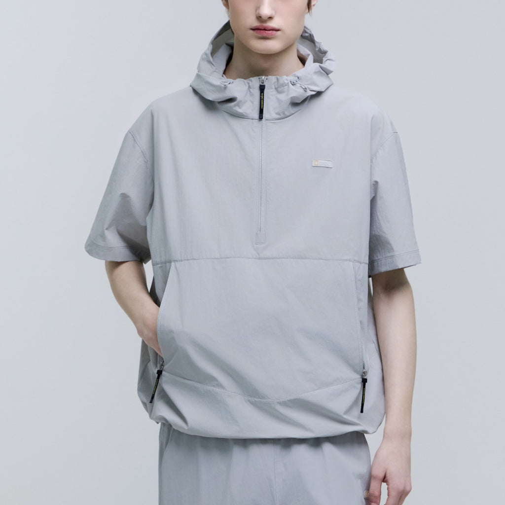 Unisex Adelie Light Woven Stretch Short Sleeves Anorak- Silver Grey