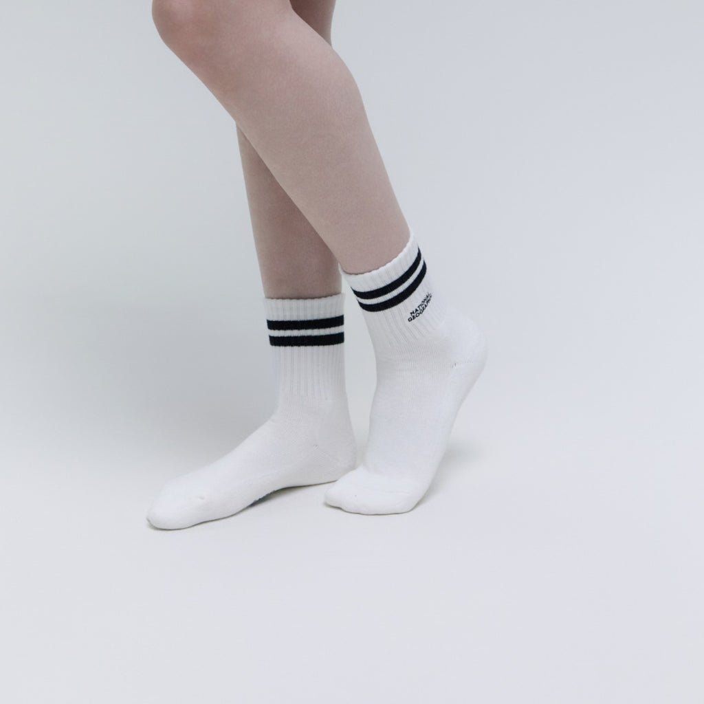 Unisex Stripe Middle Socks- Black