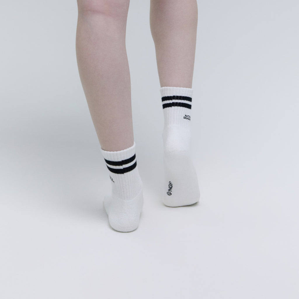 Unisex Stripe Middle Socks- Black